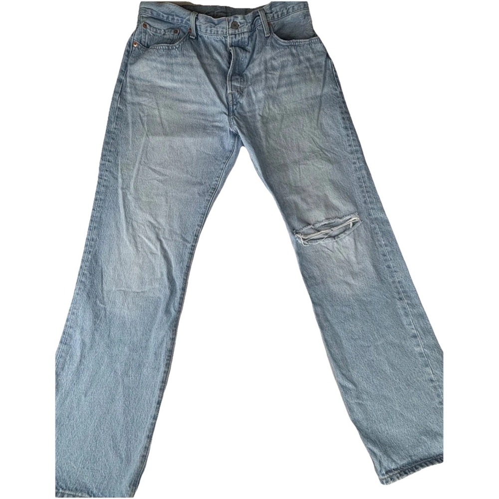 Levi's Premium 501 Mens Straight Leg Distressed Jeans Light Wash Button Fly